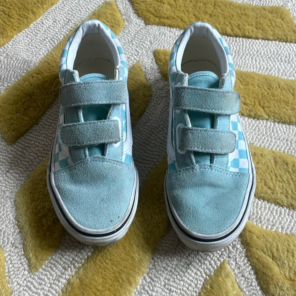 Dusty Vans Kids Size 1.5 in Aqua and White Check